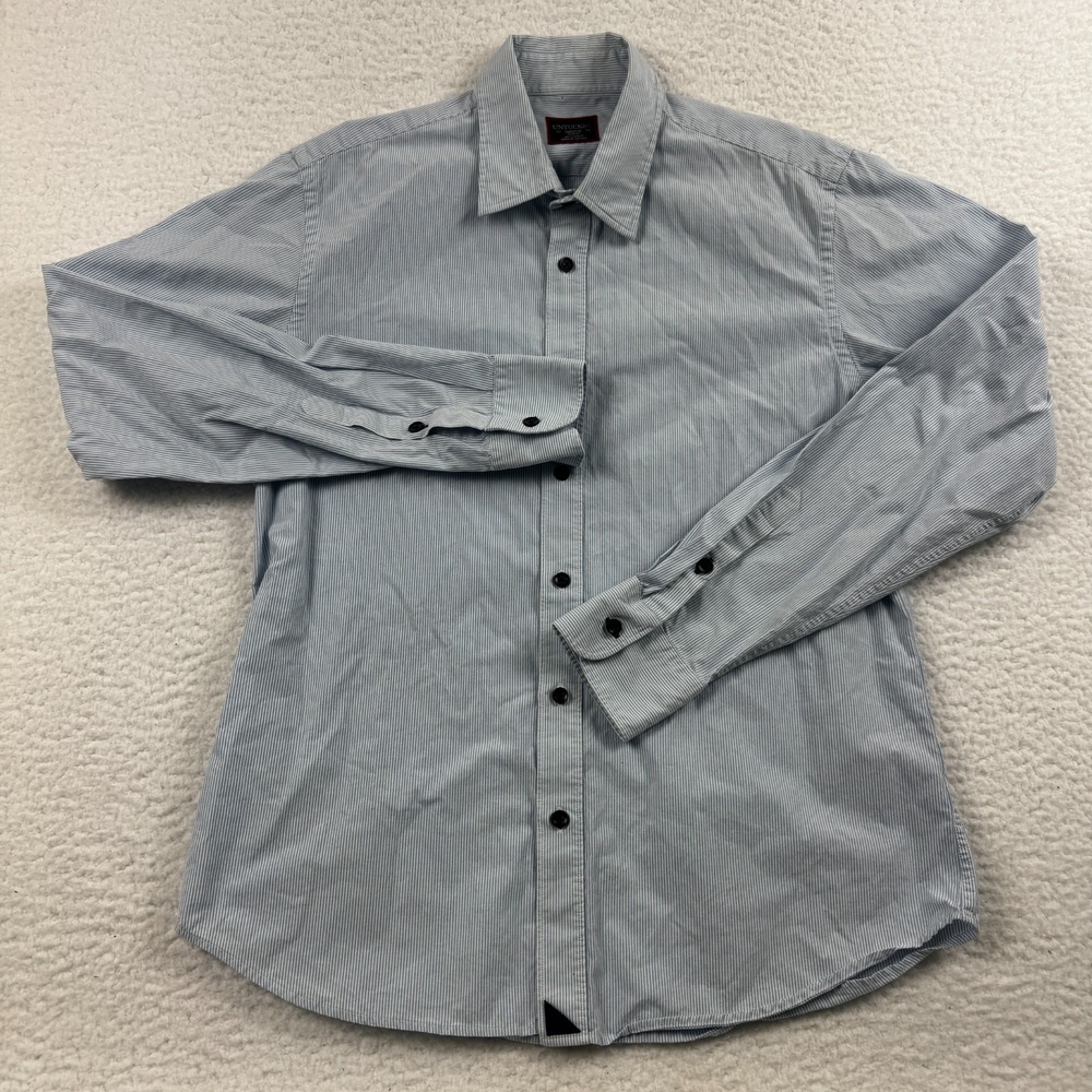 Untuckit Shirt Men's Medium Blue Slim Fit Striped Preppy Long Sleeve Button Up
